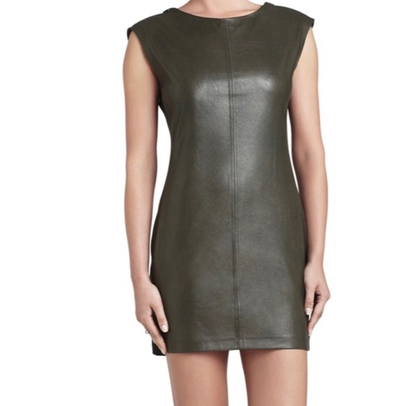 (Sold) BCBG Karlee Faux Leather Shift Dress Green - Picture 2 of 8